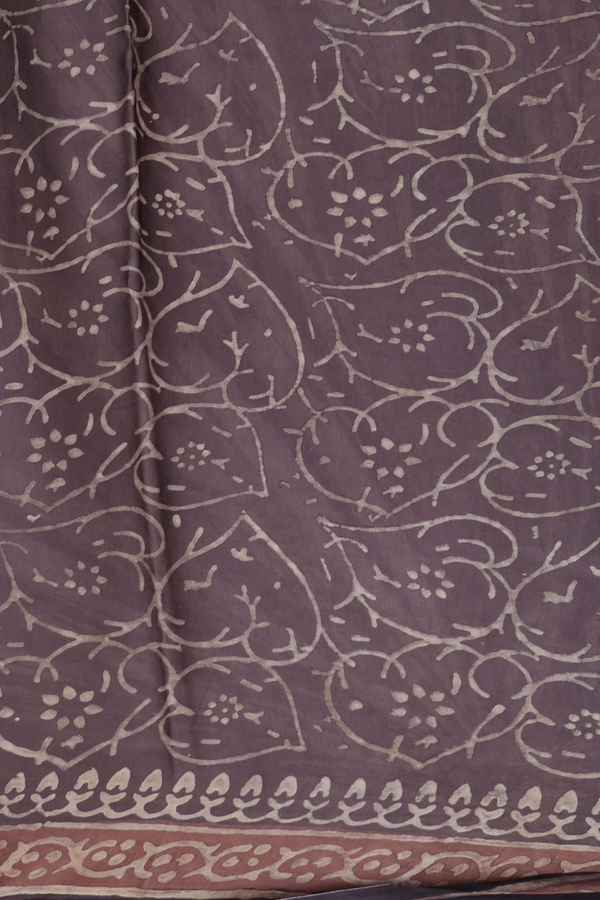 Modal Silk Saree In Greyish Brown With Floral Design