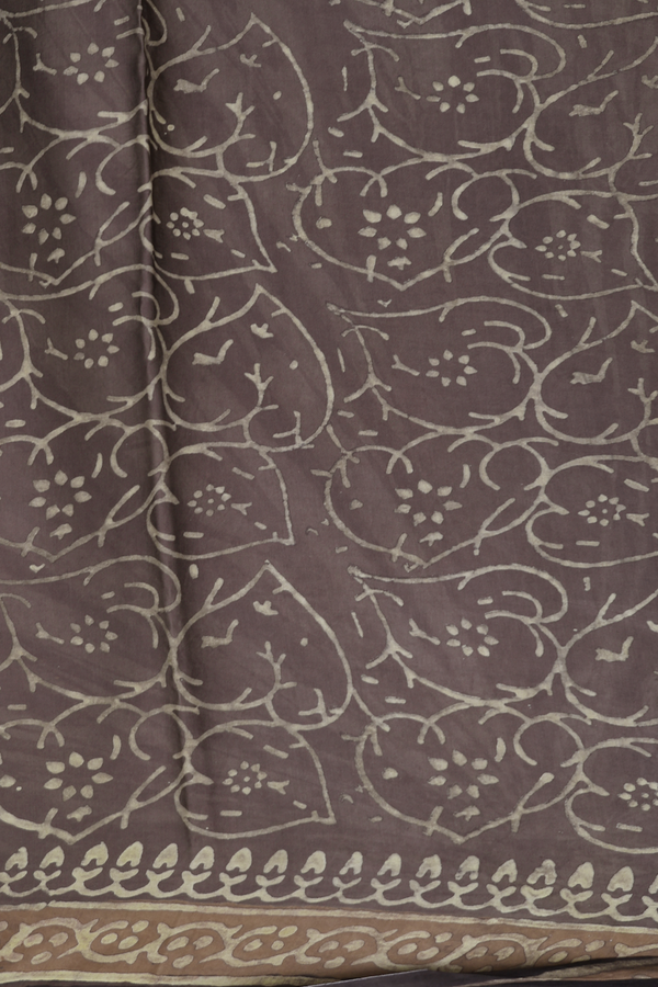 Modal Silk Saree In Greyish Brown With Floral Design