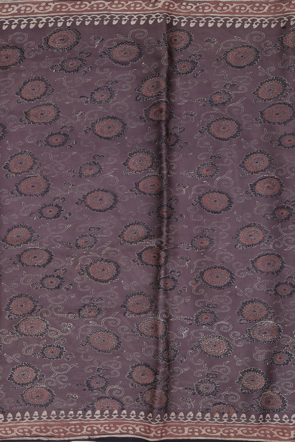 Modal Silk Saree In Greyish Brown With Floral Design