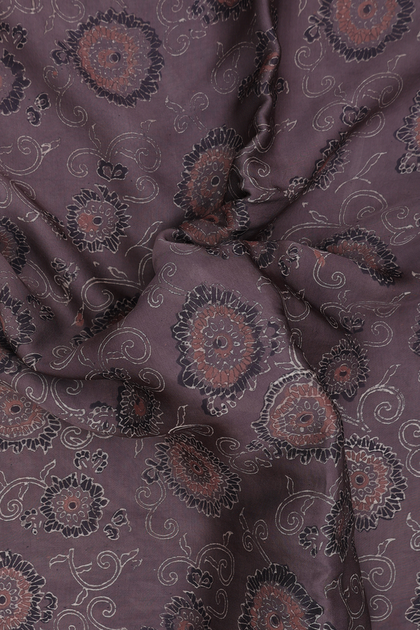 Modal Silk Saree In Greyish Brown With Floral Design