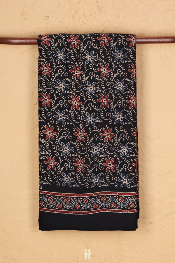 Modal Silk Saree In Black With Floral Design