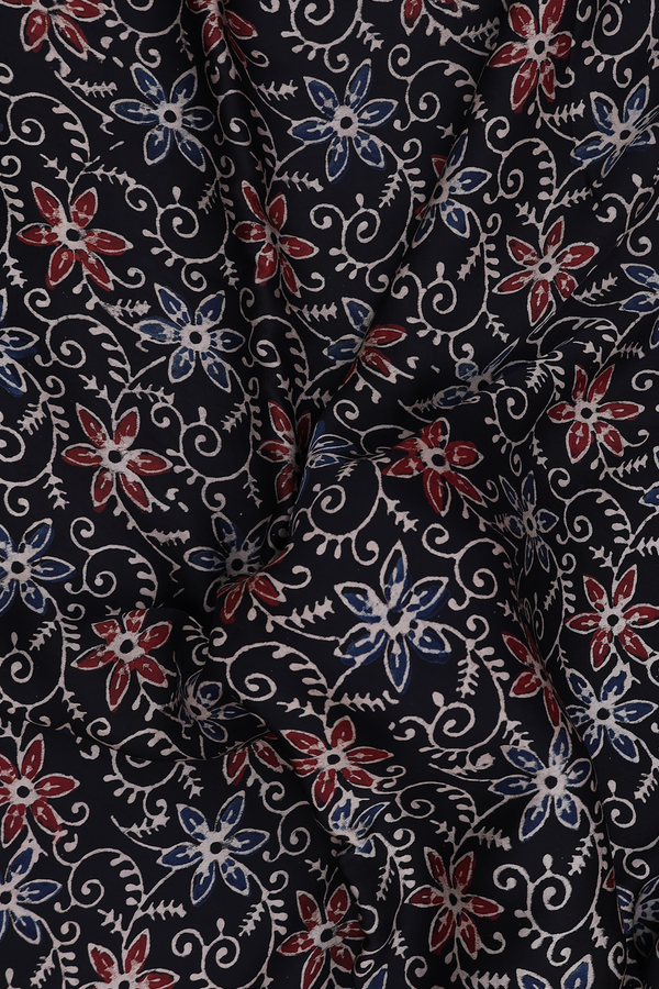 Modal Silk Saree In Black With Floral Design