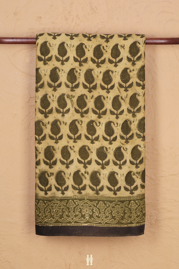Modal Silk Saree In Yellow With Paisley Design