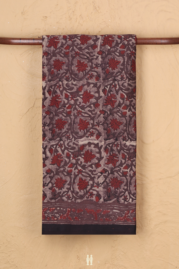 Modal Silk Saree In Brown With Floral Printed Design