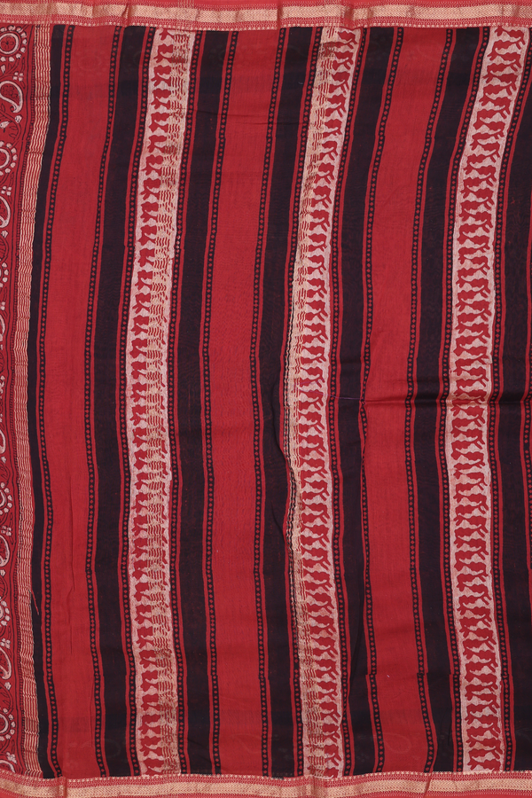 Chanderi Silk Cotton Saree In Black With Printed Buttas