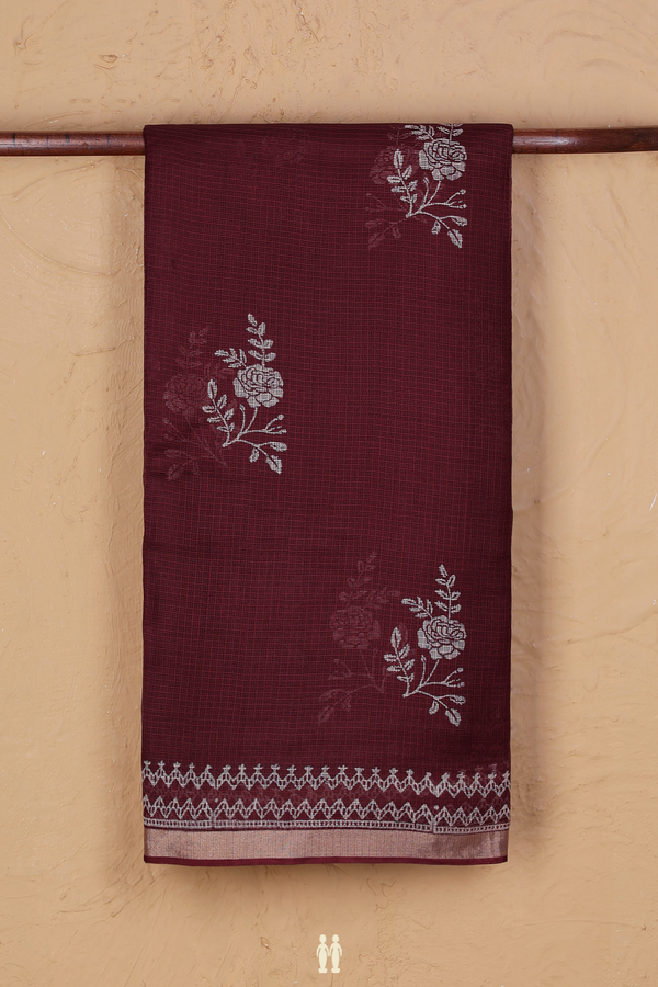 Kota Silk Saree In Coffee Brown With Floral Design