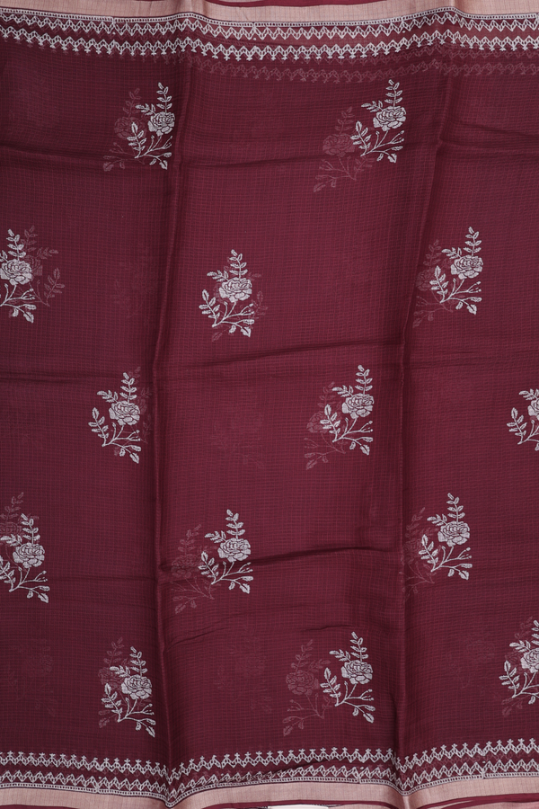 Kota Silk Saree In Coffee Brown With Floral Design