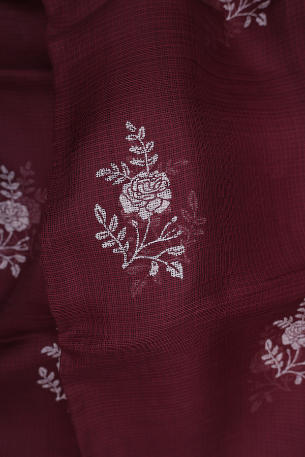 Kota Silk Saree In Coffee Brown With Floral Design