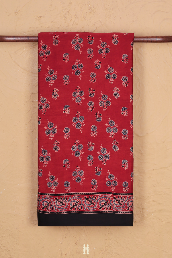 Modal Silk Saree In Red With Floral Design