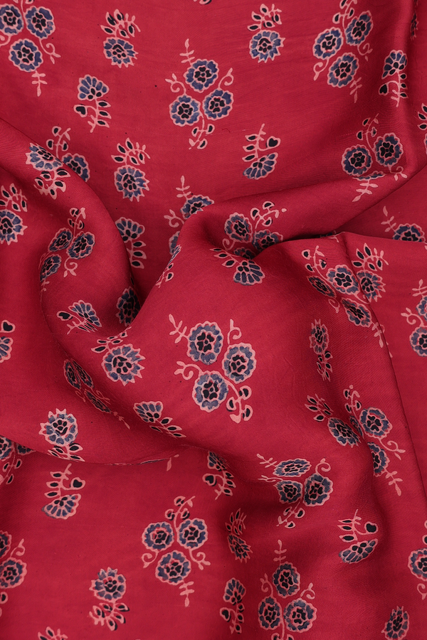 Modal Silk Saree In Red With Floral Design