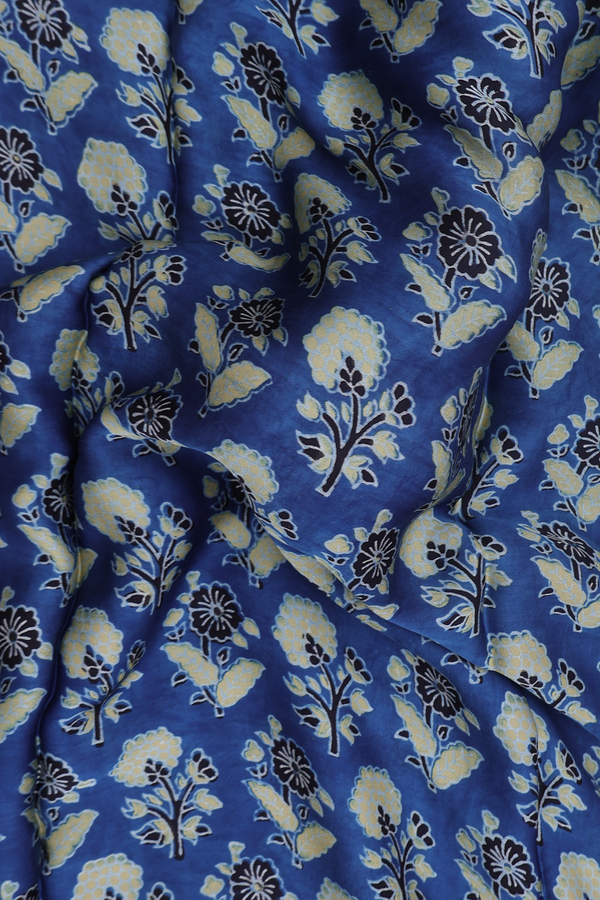 Modal Silk Saree In Blue With Floral Design
