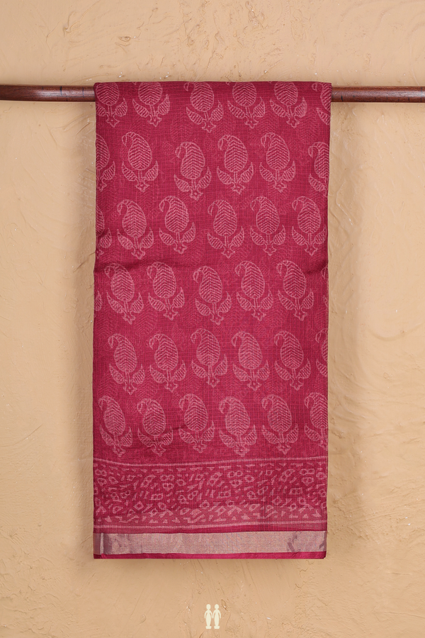 Kota Silk Saree In Berry Red With Paisley Buttas