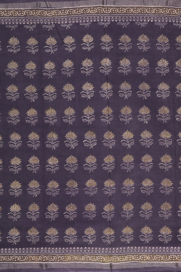 Modal Silk Saree In Oxford Brown With Floral Motifs