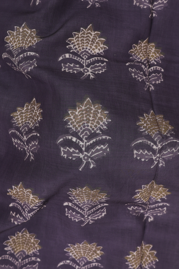Modal Silk Saree In Oxford Brown With Floral Motifs