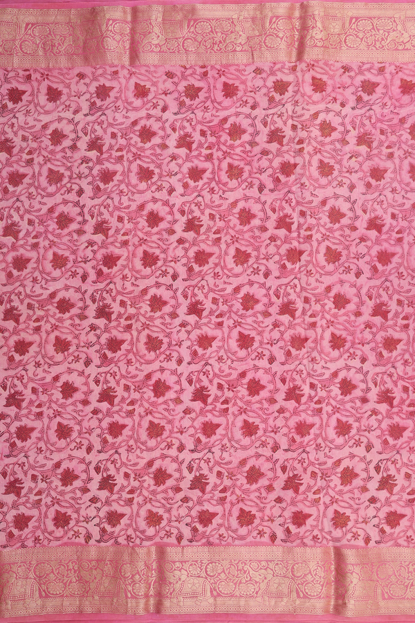 Modal Silk Saree In Pink With Floral Design
