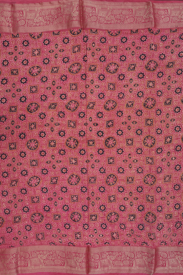 Modal Silk Saree In Dusty Red With Ajrakh Design