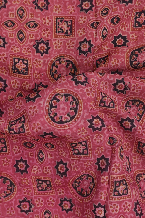 Modal Silk Saree In Dusty Red With Ajrakh Design