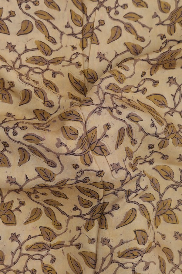 Modal Silk Saree In Light Yellow With Leaf Design