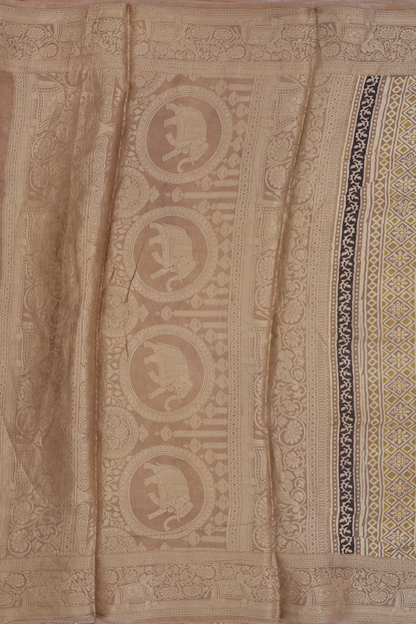 Modal Silk Saree In Light Yellow With Leaf Design