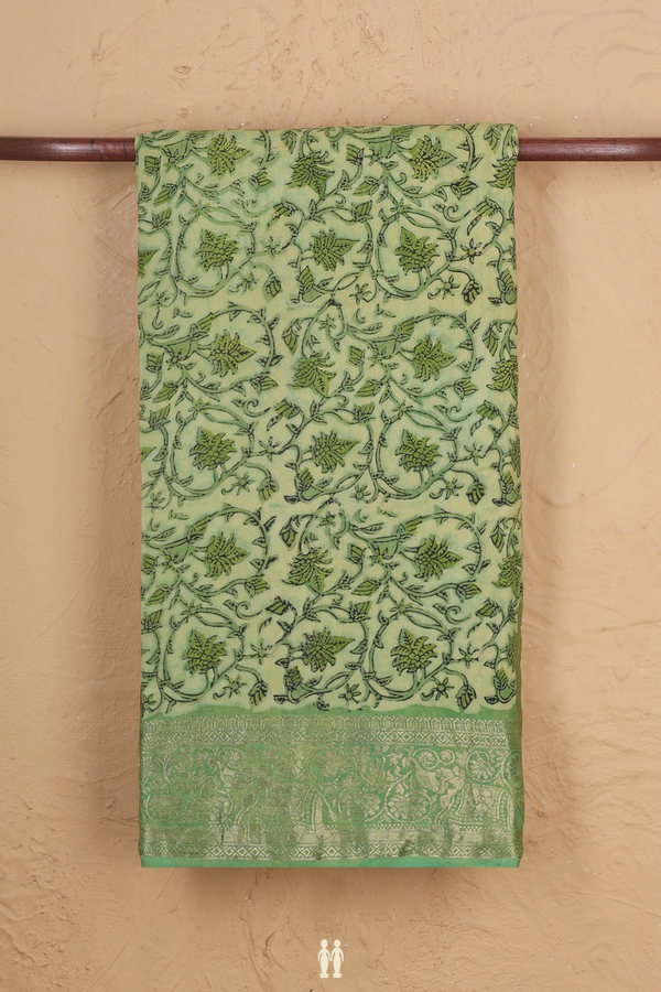 Modal Silk Saree In Green With Floral Design