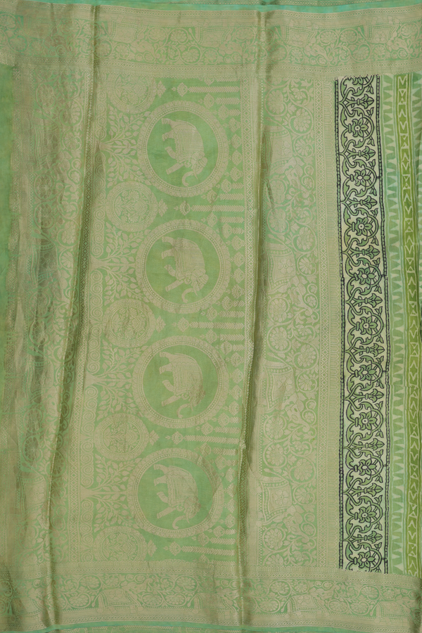 Modal Silk Saree In Green With Floral Design