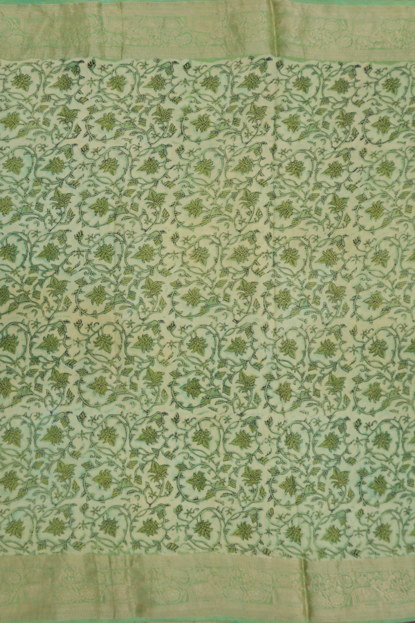 Modal Silk Saree In Green With Floral Design