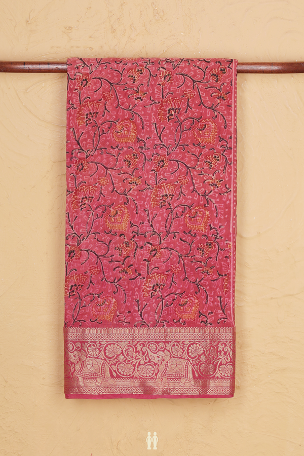 Modal Silk Saree In Dusty Red With Floral Design