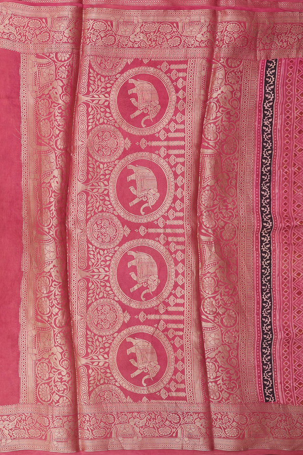 Modal Silk Saree In Dusty Red With Floral Design