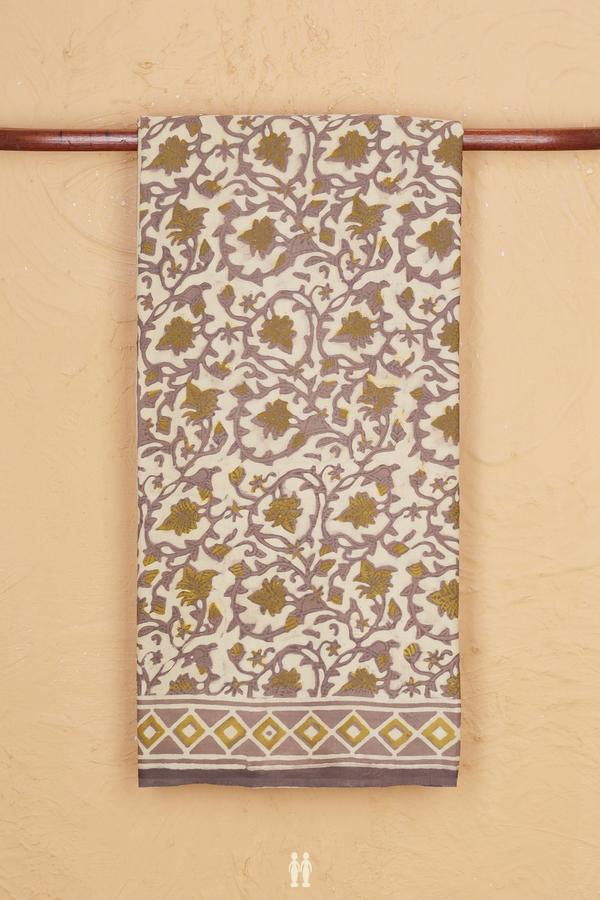 Modal Silk Saree In Cream Color With Floral Design