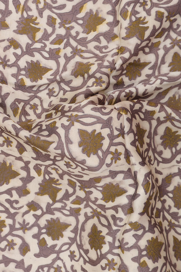 Modal Silk Saree In Cream Color With Floral Design