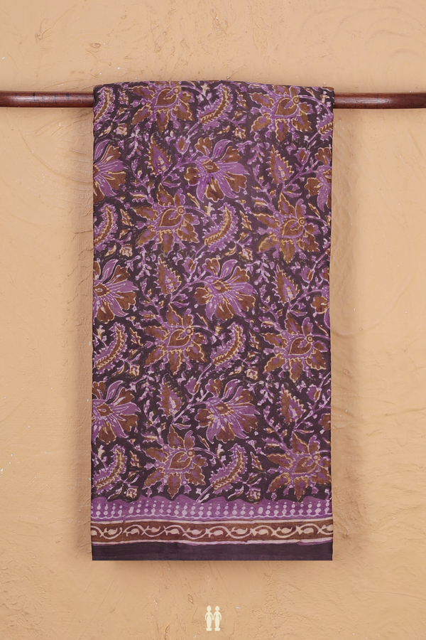 Modal Silk Saree In Oxford Brown With Floral Design