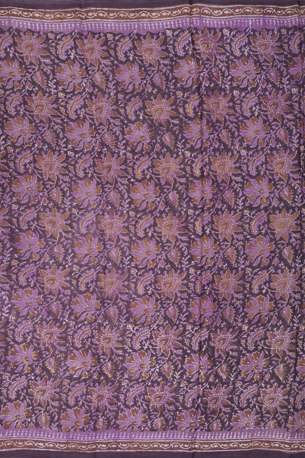Modal Silk Saree In Oxford Brown With Floral Design
