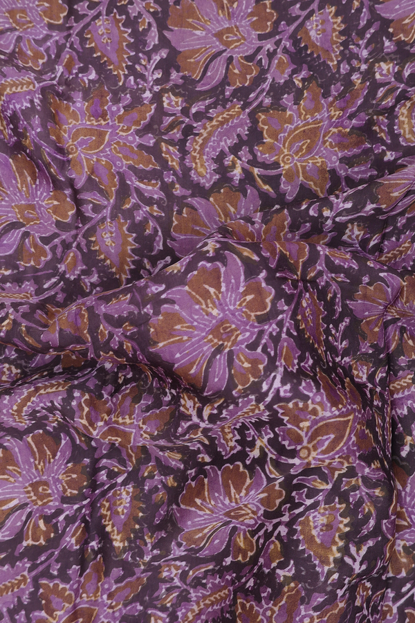 Modal Silk Saree In Oxford Brown With Floral Design