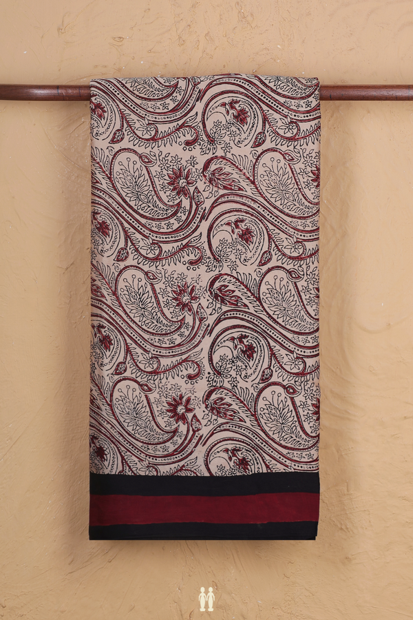 Modal Silk Saree In Cream Color With Paisley Design