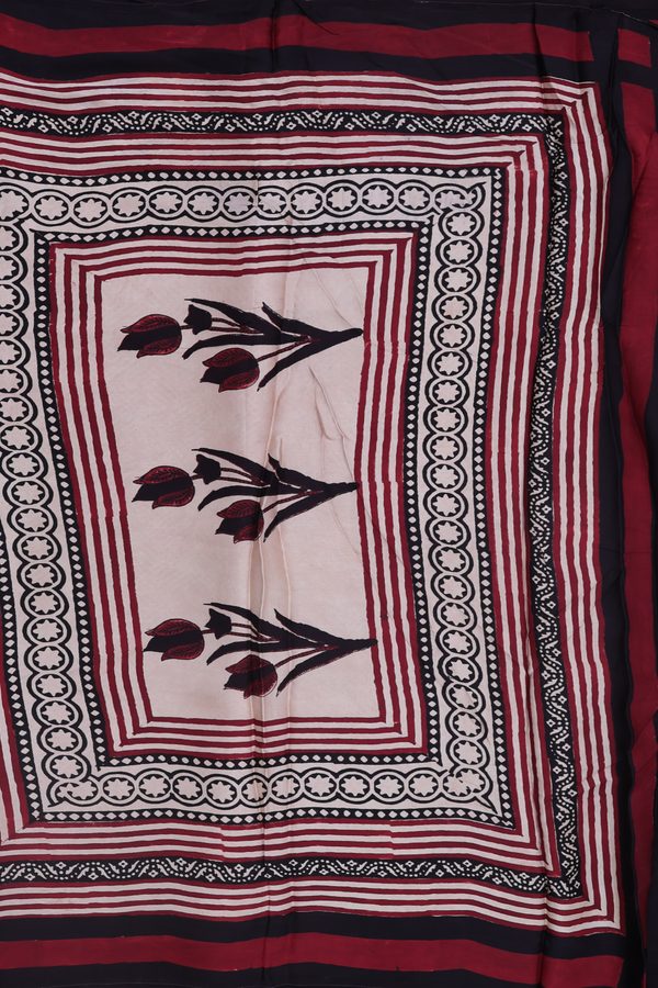 Modal Silk Saree In Cream Color With Paisley Design
