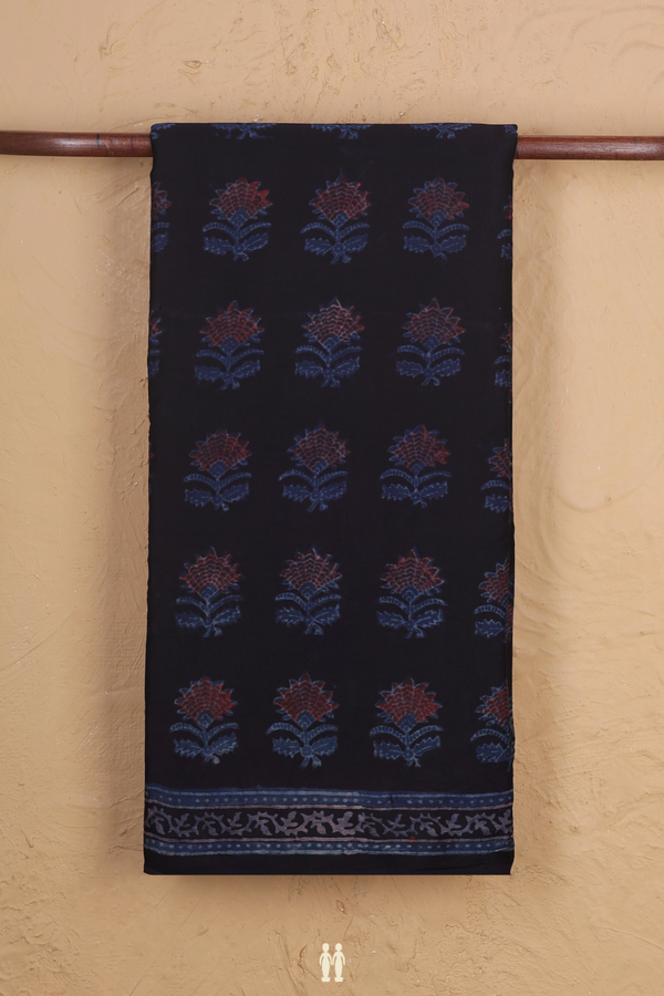 Modal Silk Saree In Black With Floral Design