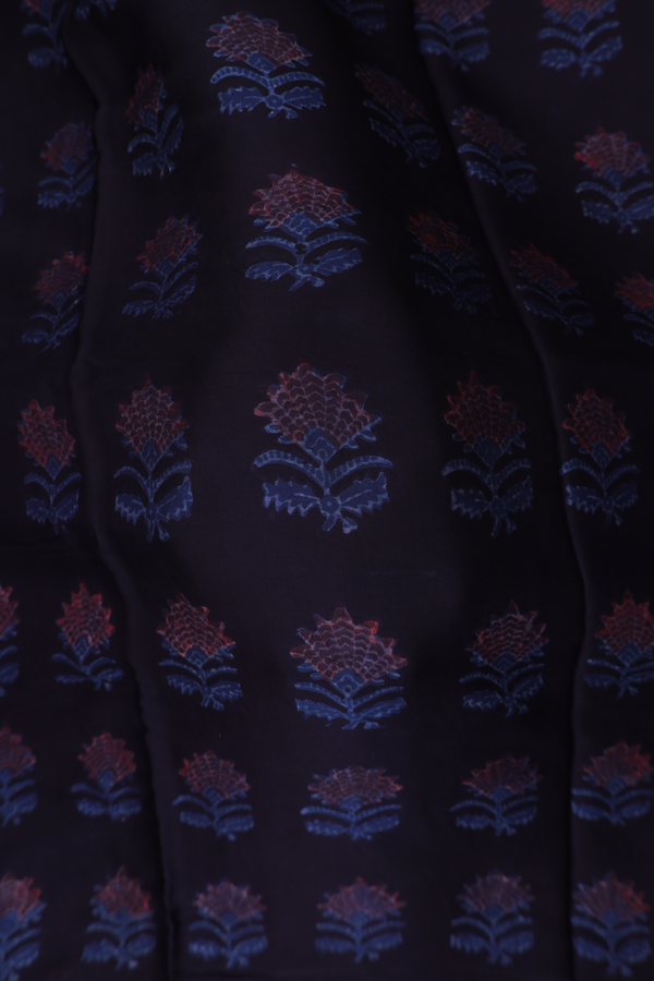 Modal Silk Saree In Black With Floral Design