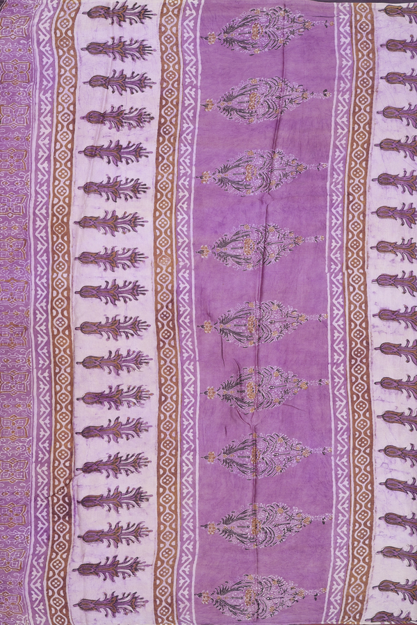Modal Silk Saree In Olive Brown With Floral Design