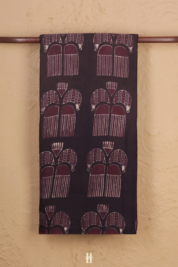 Modal Silk Saree In Dark Oak Brown With Printed Design