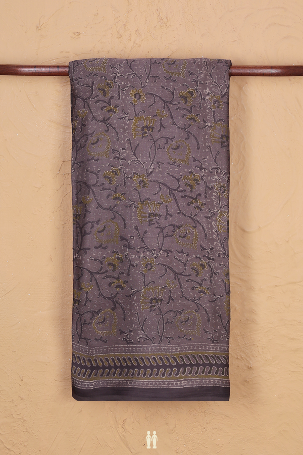 Modal Silk Saree In Oxford Brown With Floral Design
