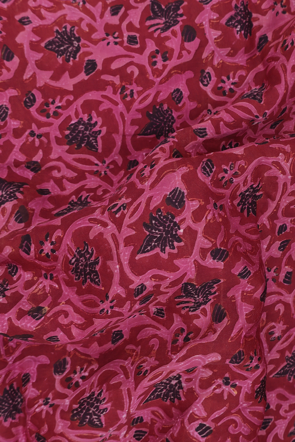 Modal Silk Saree In Red With Floral Design