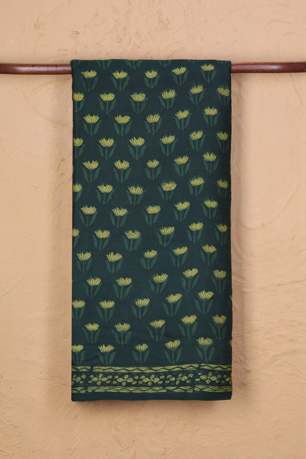 Modal Silk Saree In Dark Green With Floral Buttas