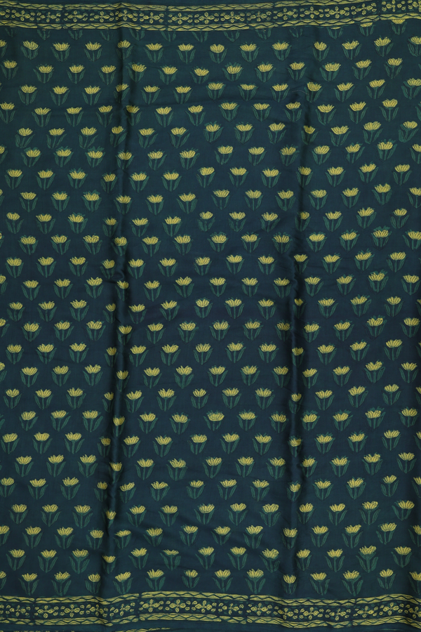 Modal Silk Saree In Dark Green With Floral Buttas