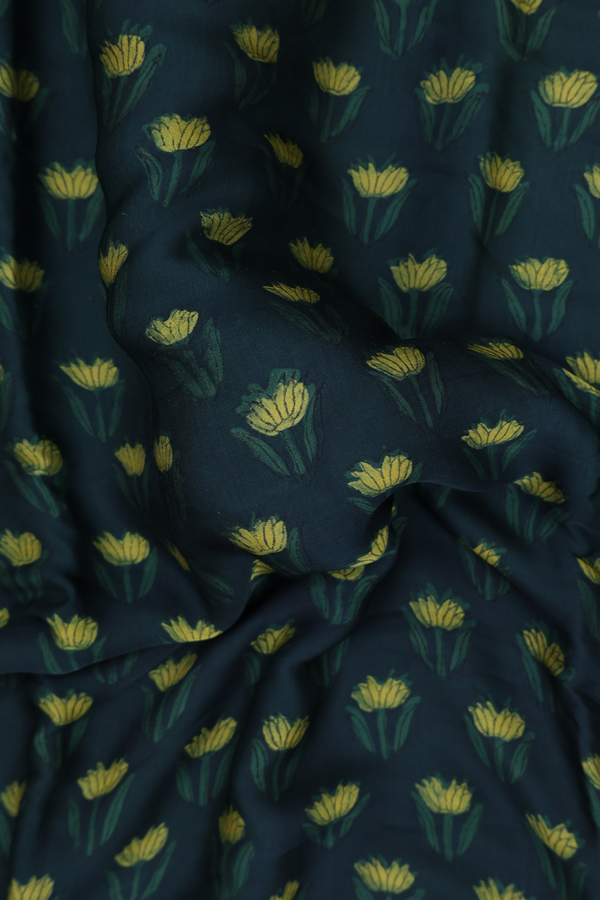 Modal Silk Saree In Dark Green With Floral Buttas