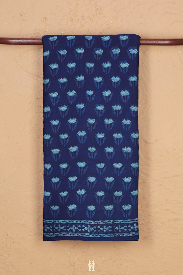 Modal Silk Saree In Oxford Blue With Floral Design