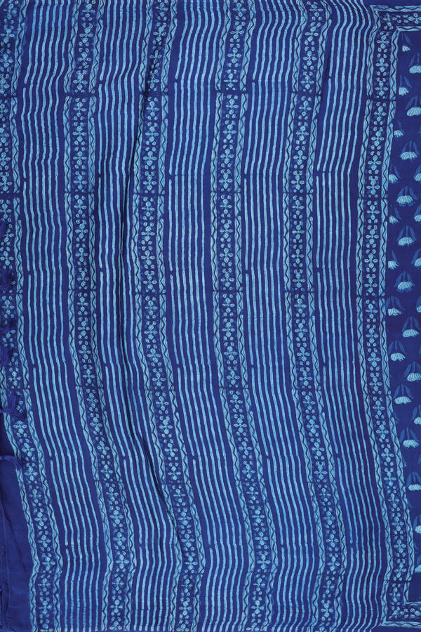 Modal Silk Saree In Oxford Blue With Floral Design