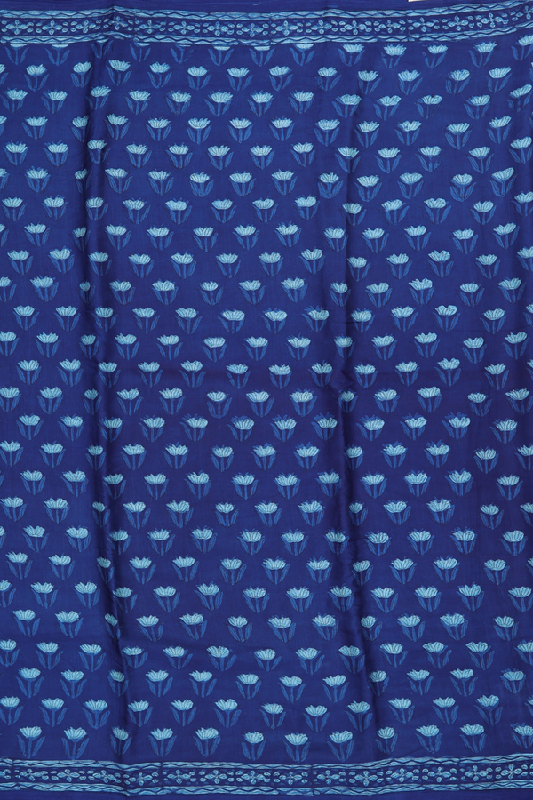 Modal Silk Saree In Oxford Blue With Floral Design
