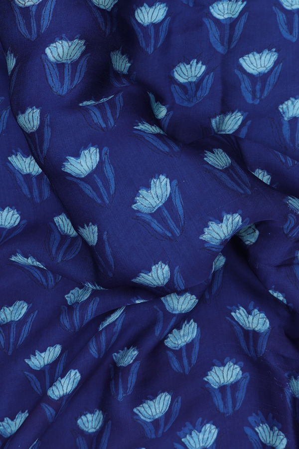Modal Silk Saree In Oxford Blue With Floral Design