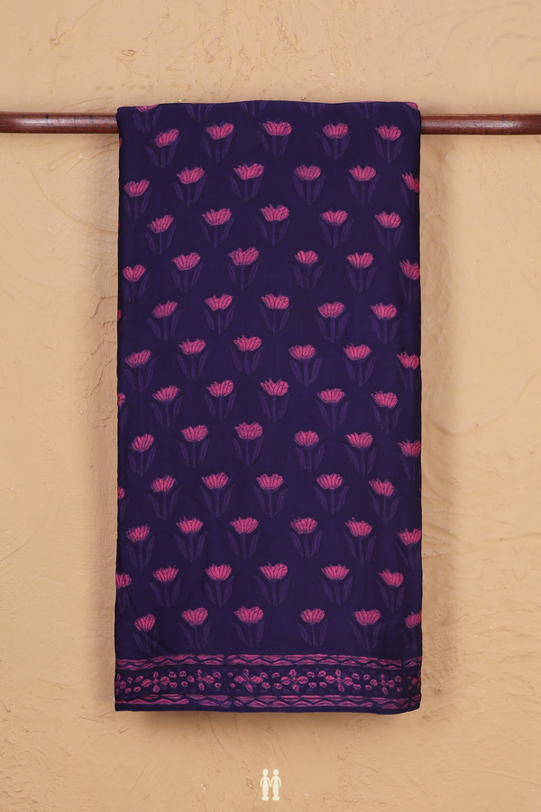 Modal Silk Saree In Deep Purple With Floral Design