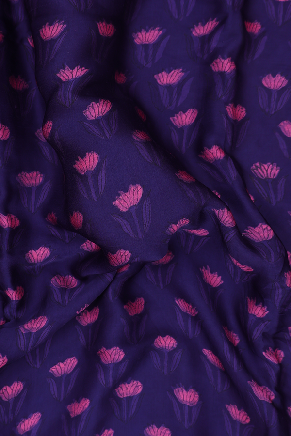 Modal Silk Saree In Deep Purple With Floral Design